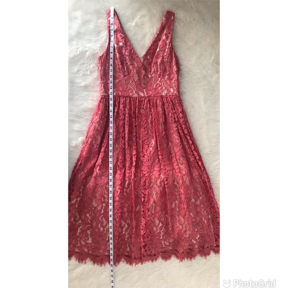 ELIZA J Lace Midi Dress Sleeveless A-Line V Neckline Dusty Coral Red Size 6 NWOT - Picture 15 of 16